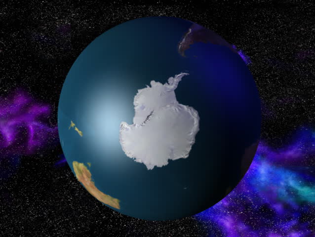 Computer-generated 3D animation loop depicting the spinning Earth (Antarctic view)