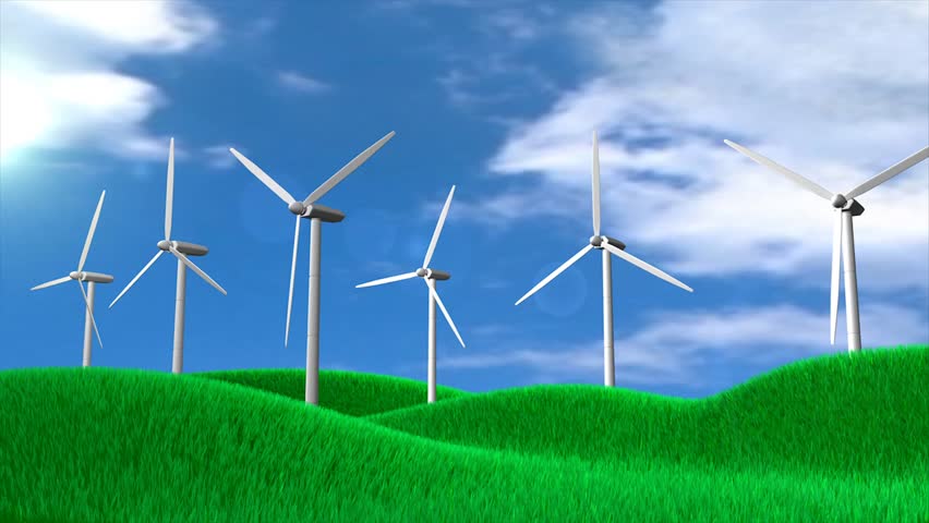 Conceptual Animation Wind-turbine Field. Stock Footage Video 1848385