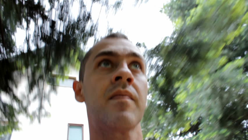 Crazy man chasing or running fast
