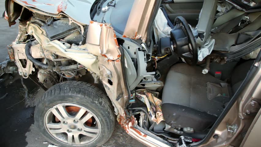 Few scrapped vehicles after car accident stand on junk yard
