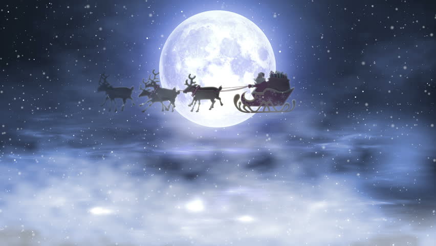 Santa Riding In Sleigh Christmas Animation Loop Stock Footage Video