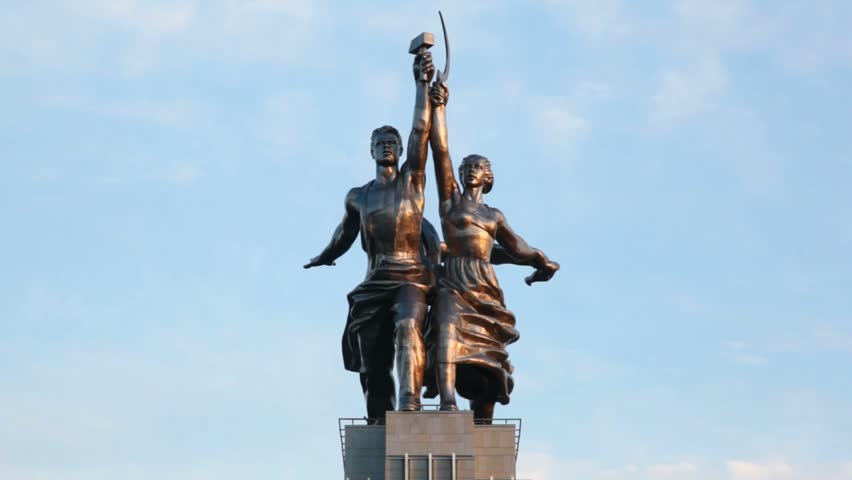 MOSCOW - JUN 10: Monument to worker and collective farmer stand against sky in sun beams, on Jun 10, 2011 in Moscow, Russia. It was created for Soviet pavilion at World Fair in Paris in 1937