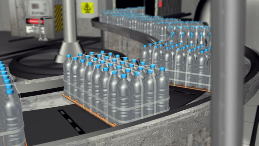 Water Bottle Factory Animation (HD)
Drinking Water Bottle factory line with shipments in crates passing by a conveyor belt line. Camera pans left with shallow depth of field for realistic effect. 