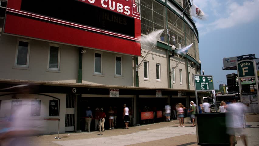Chicago - Circa 2010: Wrigley Field in 2010. Timelapse tilt up of Wrigley Field, Chicago, Ilinois.