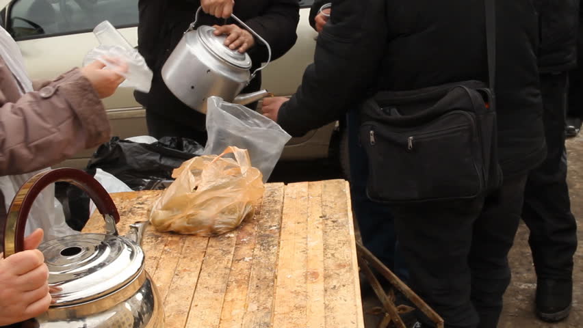 MARCH 1 - UFA, RUSSIA: 
Distribution of hot meals to homeless persons on March 1, 2012 in UFA, Russia. 