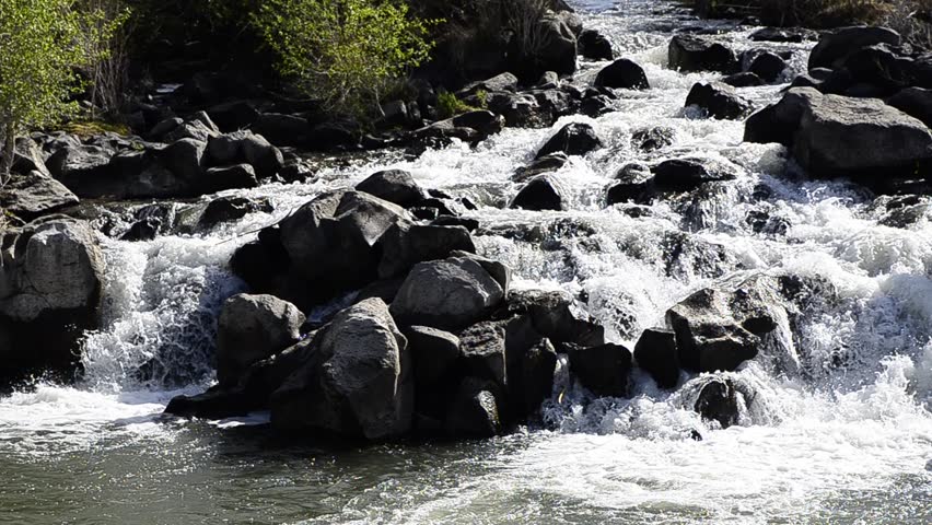 Waterfall on River with rocks and trees plants 