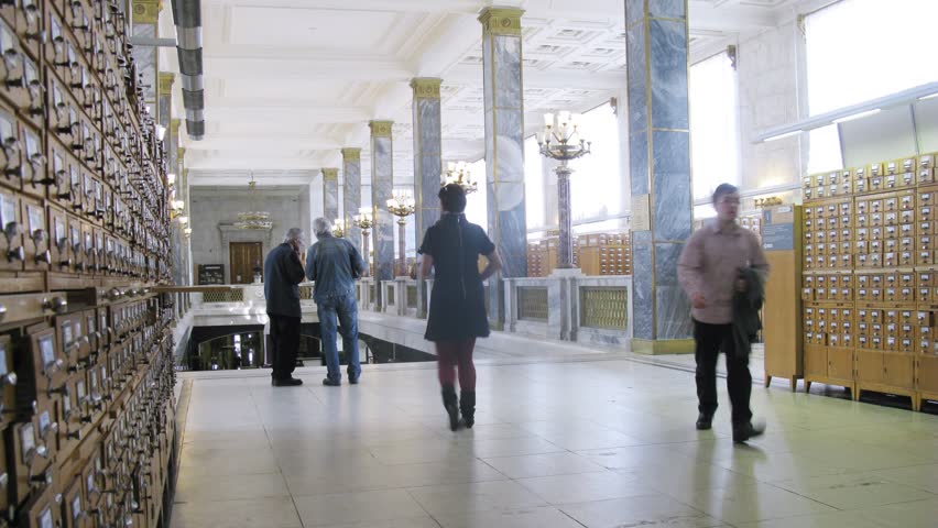 MOSCOW - MAR 21: (Timelapse View) Lobby of Lenin Russian state library, on March 21, 2012 in Moscow, Russia. This library is the largest in the country and the third largest in the world for its collection of books (17.5 million).