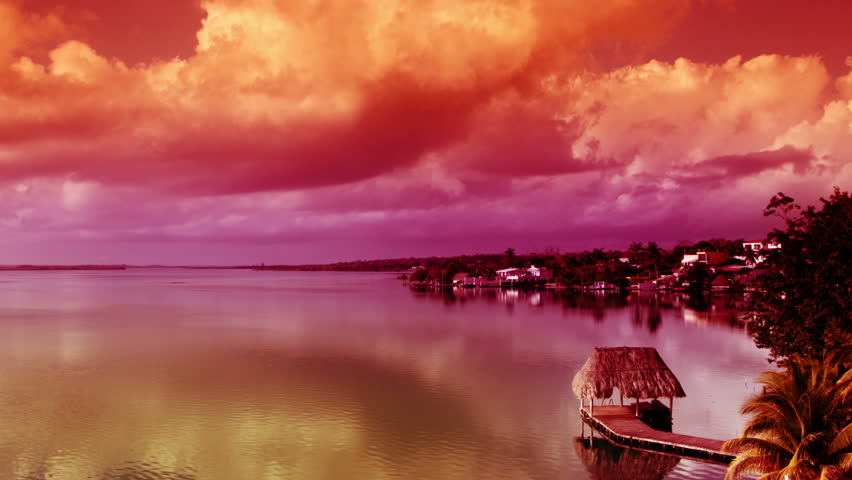 timelapse shot of the beautiful lake bacalar, with crystal clear blue water, quintana roo, mexico