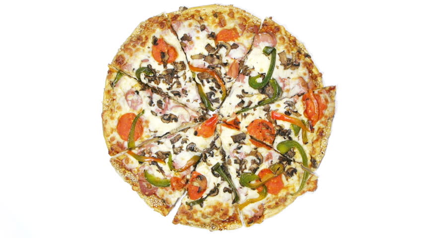 Pizza Slices Taken In Order (HD).Pepperoni vegetable pizza with slices taken by several hands in opening order over white. Special care taken to clone out crumbs and other artifacts for perfect white.
