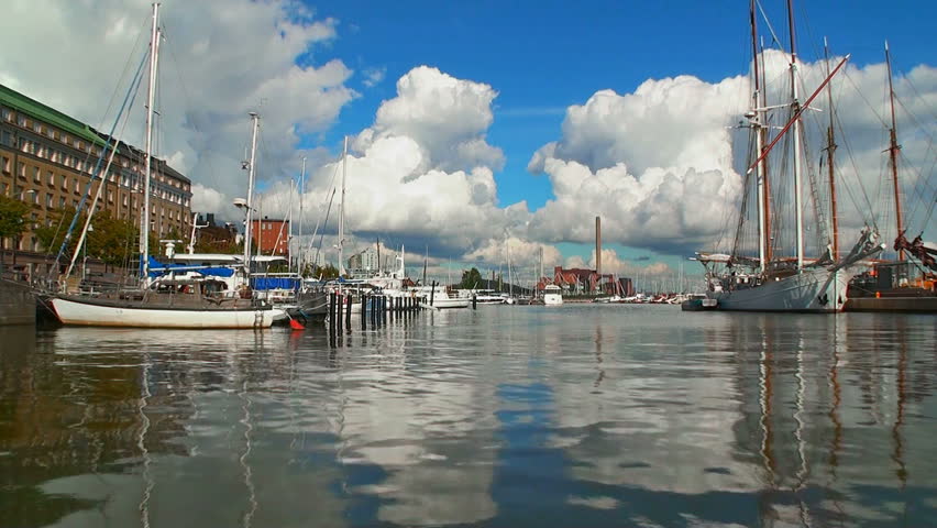 Wonderful summer scenery of the Old port pier in Katajanokka district in Helsinki, Finland