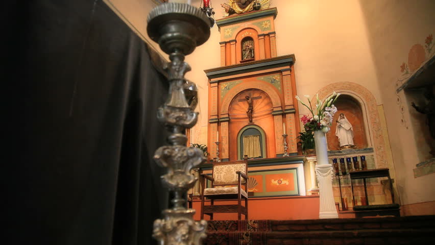 panning view left to right of Catholic Church alter