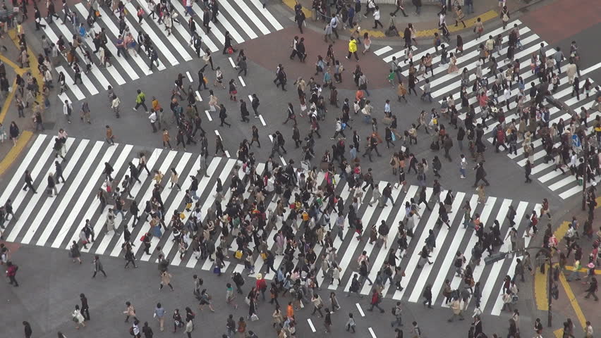 Aerial view of a busy day in Shibuya pedestrian crossing, Tokyo, Japan
