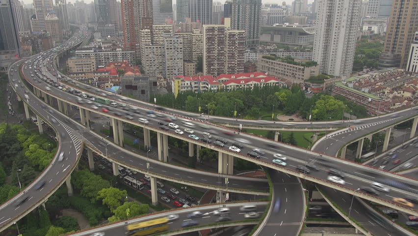 Timelapse of traffic in Shanghai business district, China