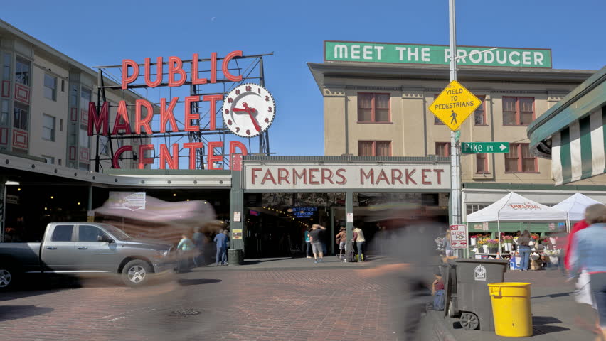 SEATTLE, USA - MAY 12: Timelapse of the Public Market Historic District of Seattle on May 12th 2012 in Seattle, USA. 