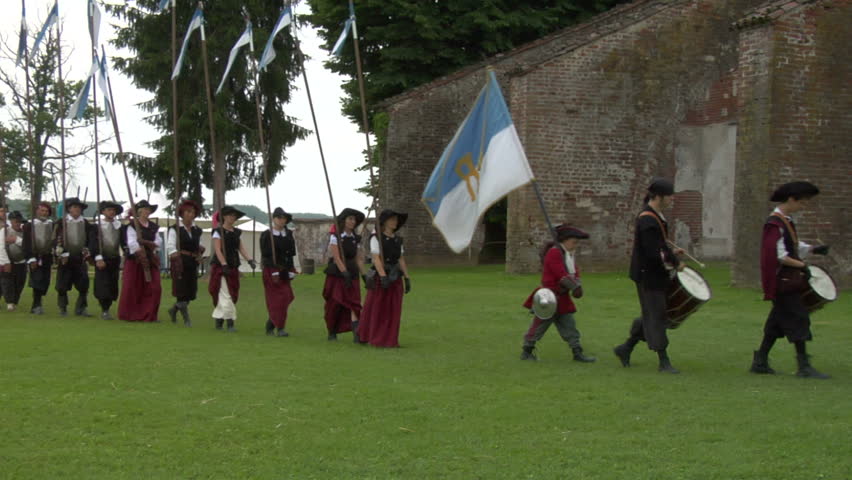 STAFFARDA, ITALY - CIRCA 2012: Reenactment of the battle fought during Nine Years' War in Piedmont-Savoy (northern Italy) on 18 August 1690. It was a victory for the French commander against the Duke of Savoy.