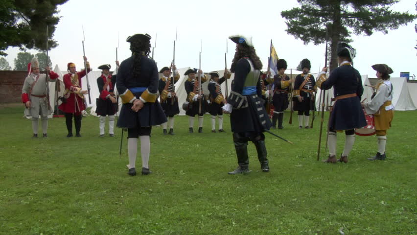 STAFFARDA, ITALY - CIRCA 2012: Reenactment of the battle fought during Nine Years' War in Piedmont-Savoy (northern Italy) on 18 August 1690. It was a victory for the French commander against the Duke of Savoy.