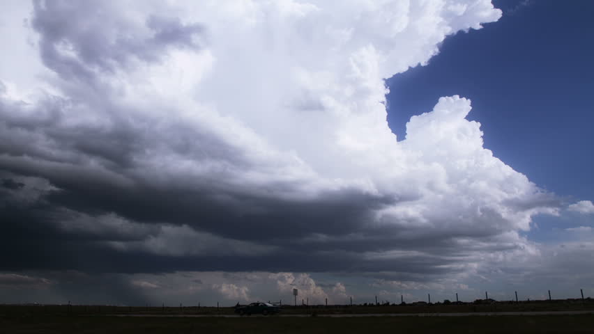 Timelapse of towering cumulonimbus clouds at the edge of a massive, tornado-producing storm cell in eastern Colorado. HD 1080p time lapse.