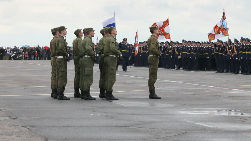 PUSHKIN - JUNE 2: Military parade at the airfield on the 70th anniversary of the 6th Army Air Force and Air Defense on June 2, 2012 in Pushkin, Russia.