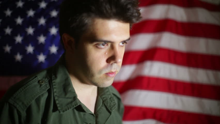 Vietnam vet. Man in us army clothes from the 60s vietnam era.