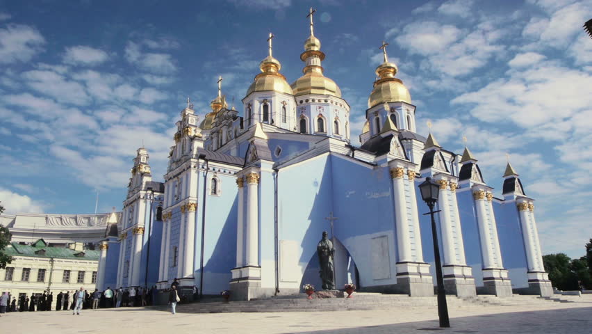 People walking at St. Michael's Golden-Domed Monastery on May 23, 2012 in Kiev, Ukraine. St. Michael's Golden-Domed Monastery  is a functioning monastery in Kiev.