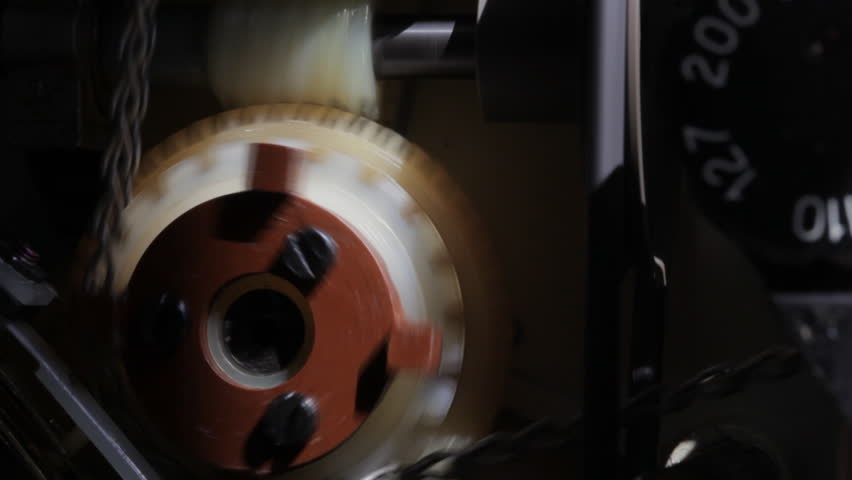 Film projector mechanism. Inside the 8 mm cinema projector.
