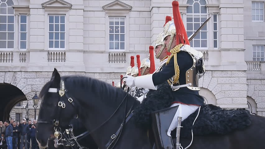 LONDON - APRIL 20: Members of the Household Cavalry on duty at Horse Guards during Changing of the Guard ceremony in London on April 20, 2012. The Cavalry are the lifeguards of Queen Elizabeth II.