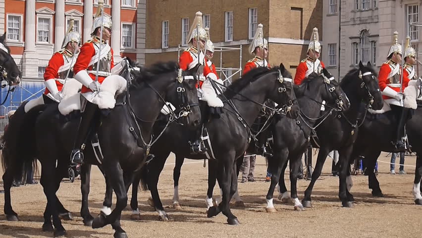 LONDON - APRIL 20: Members of the Household Cavalry on duty at Horse Guards during Changing of the Guard ceremony in London on April 20, 2012. The Cavalry are the lifeguards of Queen Elizabeth II.