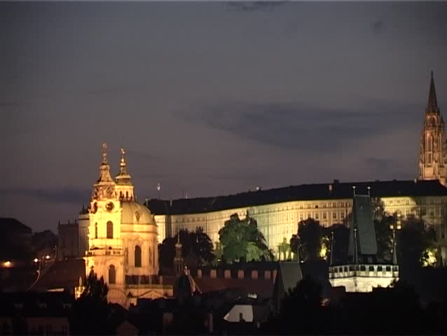 Prague castle and st. Nicholas church. Panning left to right.
