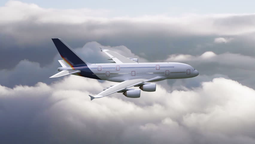 Airplane flying through clouds