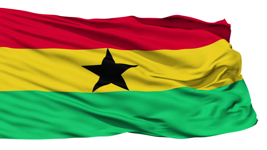 Animation of the full fluttering national flag of Ghana isolated on white