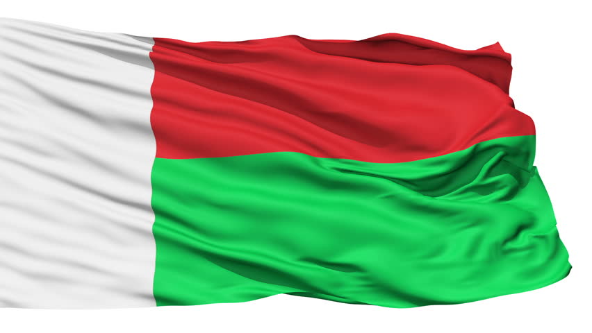 Animation of the full fluttering national flag of Madagascar isolated on white