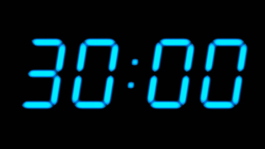 Digital countdown timer in blue color over black background.