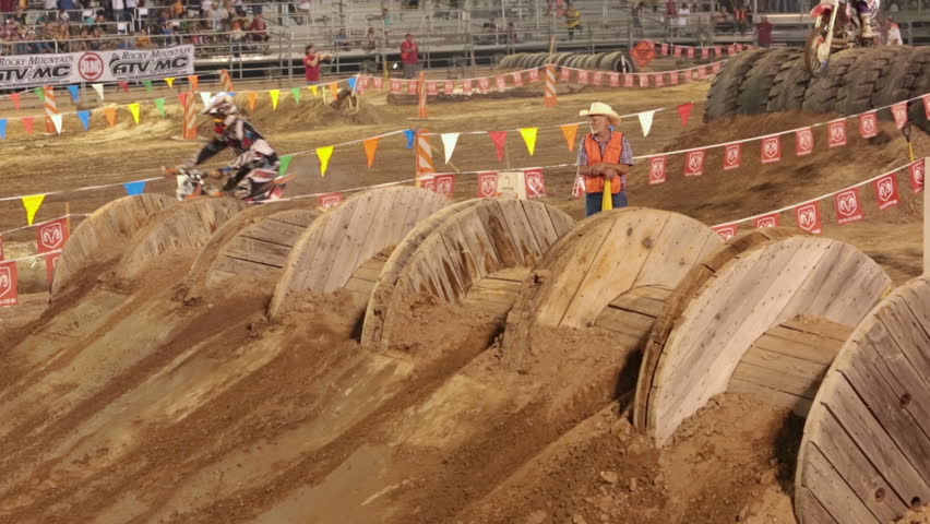 NEPHI, JUAB, UTAH 30 JUN 2012: Obstacle course motorcycle jumps race. Juab County extreme enduro drawn visitors to rural community adding to needed economic stability. Difficult obstacle course.