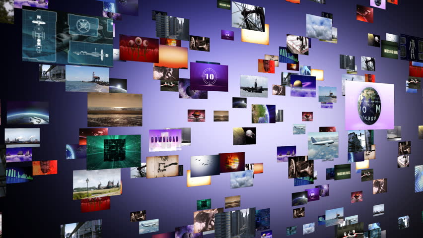 Flight through animated video wall