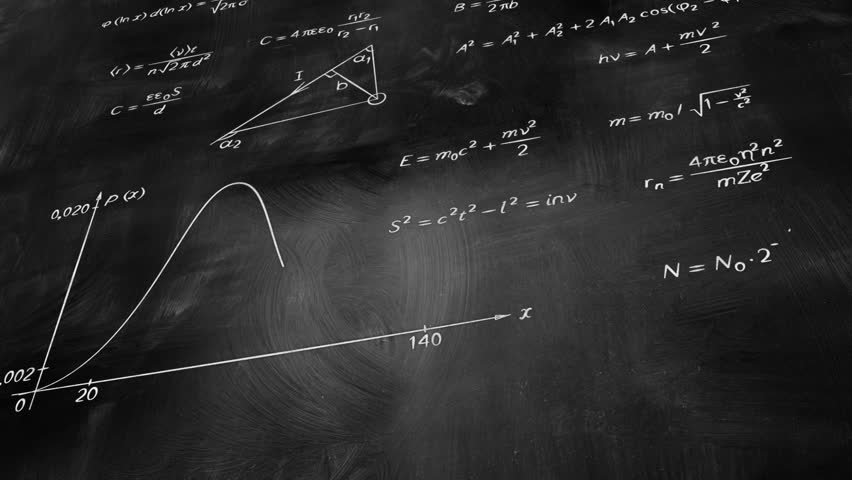 math physics formulas on chalkboard tilting, computer generated loopable motion background. HD 1080 progressive
