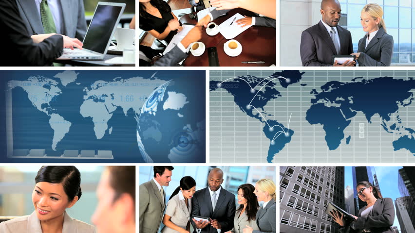 Global business montage images featuring successful achievements, worldwide