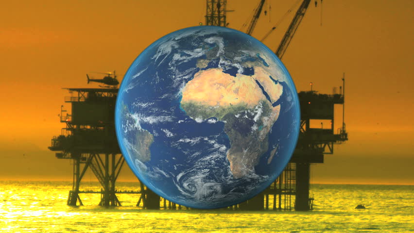 Montage global view of fossil fuel energy and effect on earths changing climate