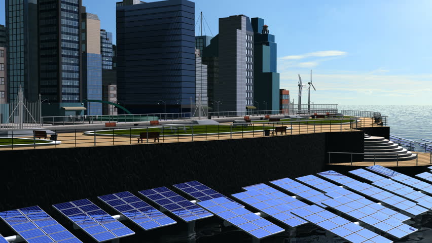 Digital motion graphic of sustainable energy to power cities worldwide