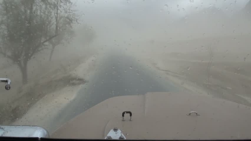 Driving through a sandstorm in Pakistan