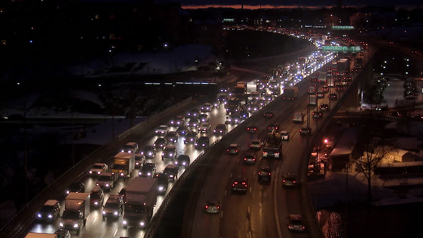 STOCKHOLM, SWEDEN - JANUARY 2009: Traffic by night, Stockholm, Sweden.