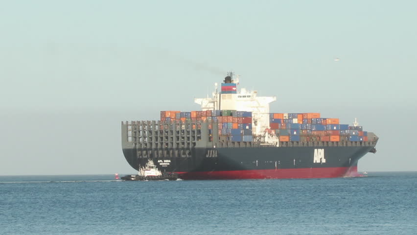 Los Angeles, Ca Circa: June 2012 - Cargo Ship APL India IMO: 9231248 departs the port of Los Angeles