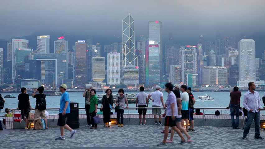 HONG KONG - CIRCA MAY 2011: Hong Kong skyline at dusk, Central business and financial district, Bank of China building