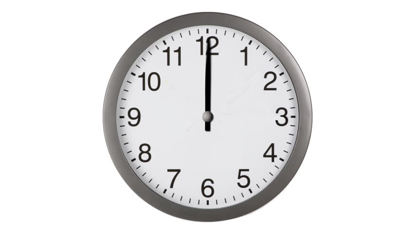 Animated clock counting down 12 hours over 30 seconds. Seamlessly loops. Time lapse.