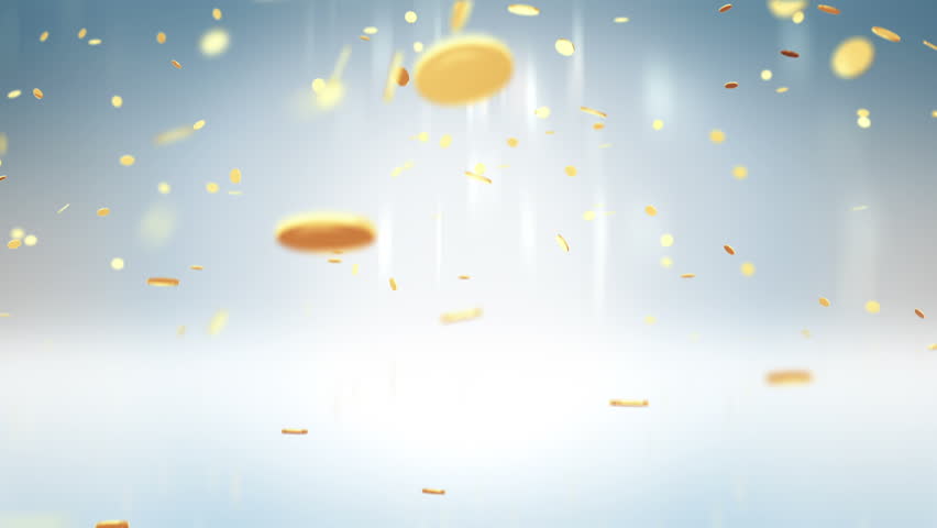 Gold Dollar coins falling from the sky. Loop-ready animation.