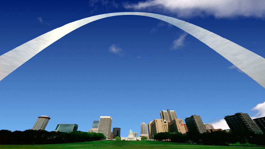 ST LOUIS, MO - CIRCA 2009: Composite of the St Louis Arch a with time-lapse clouds.