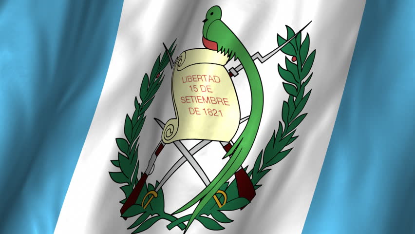 A beautiful satin finish looping flag animation of Guatemala.     A fully digital rendering using the official flag design in a waving, full frame composition.  The animation loops at 10 seconds.  
