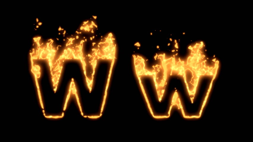 Flaming Alphabet. Upper and lower case W bursting into flames. Part of a series an alphabet, numbers and other characters.
