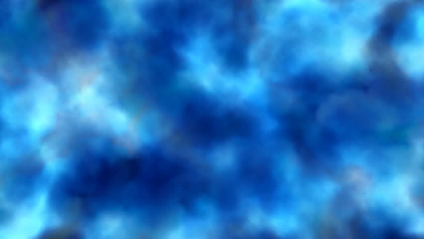 Mix of blue colors, cloud-like forms changing shape and moving.