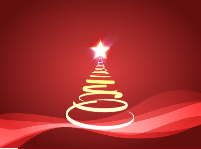 Christmas tree with falling snow loop animation, red colors
