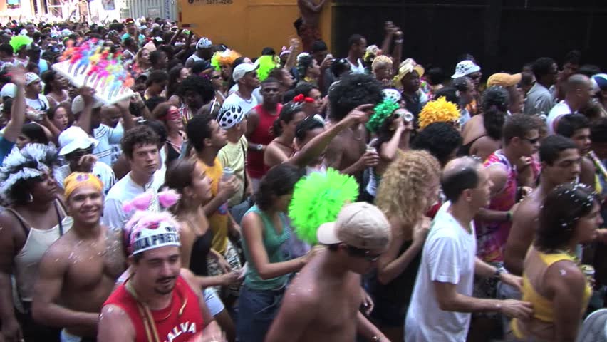 BRAZIL RIO DE JANEIRO - CIRCA 2010: Big Crowd Of People Dancing In Rio de Janeiro's Street Carnival